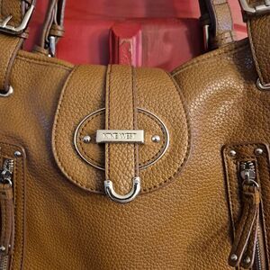 Nine West Warm Brown Double Front Zipper Silver Hardware Shoulder Bag Purse CUTE